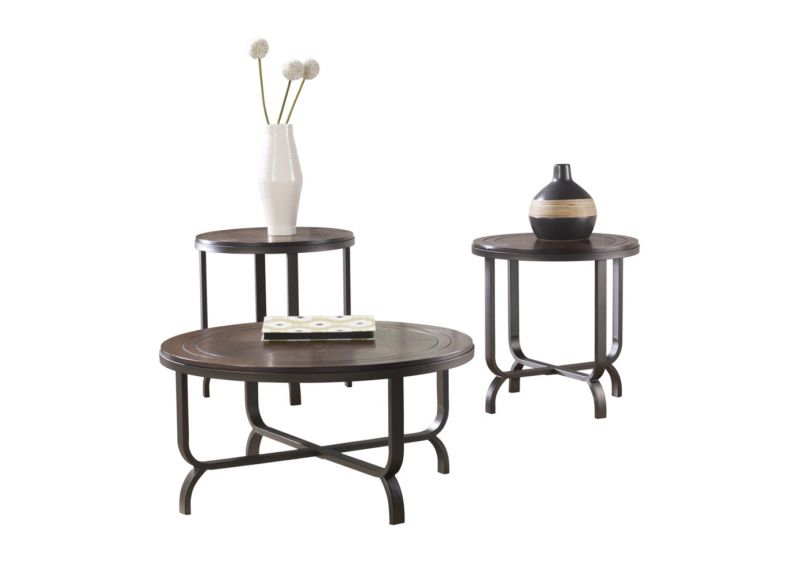 Ringwood Circular Wooden Coffee and Side Table Set - Brown